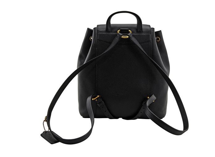 coach ladies black polished pebble leather evie backpack