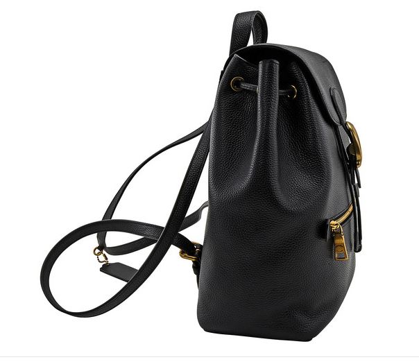 coach ladies black polished pebble leather evie backpack